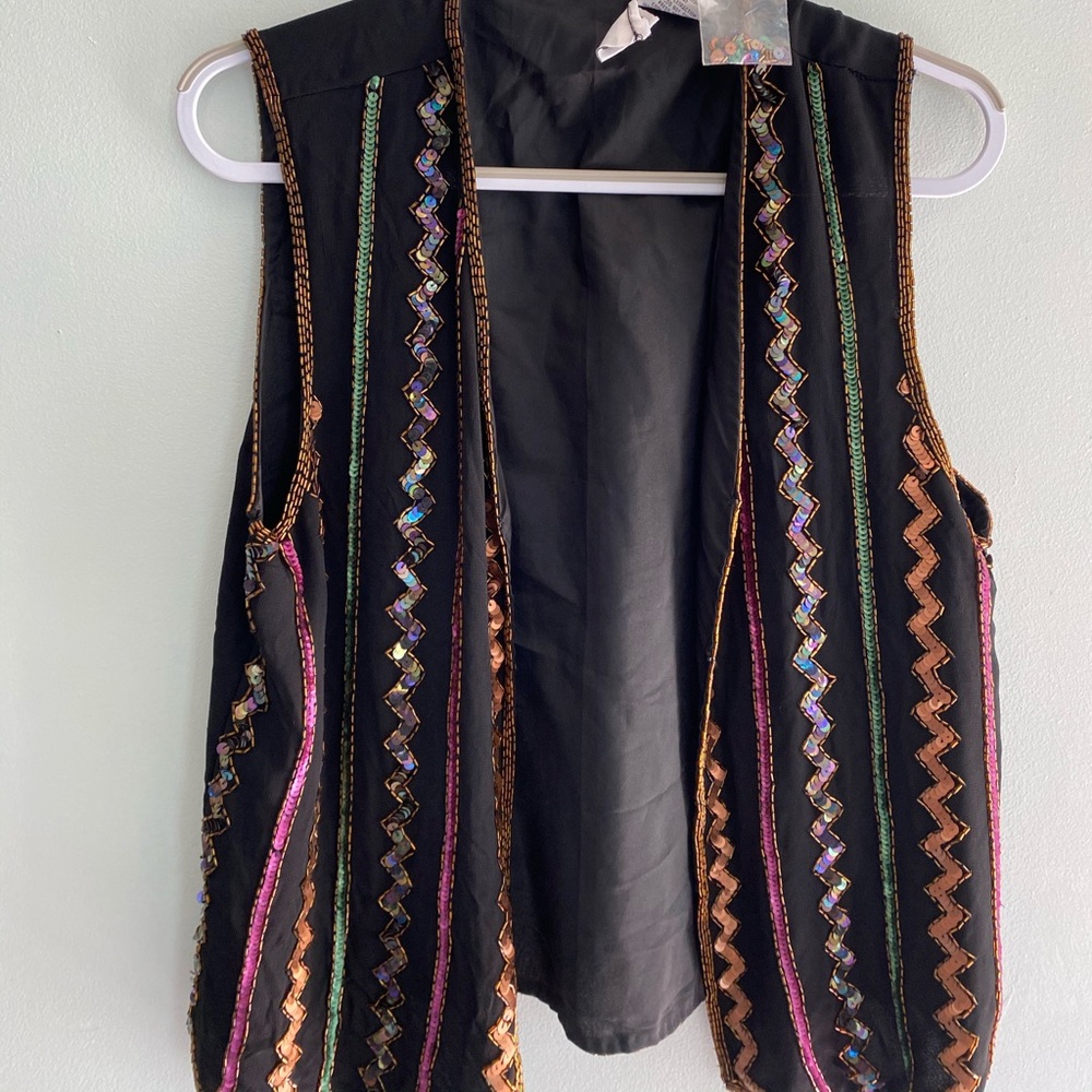 Black and bold colored sequin & beaded vest